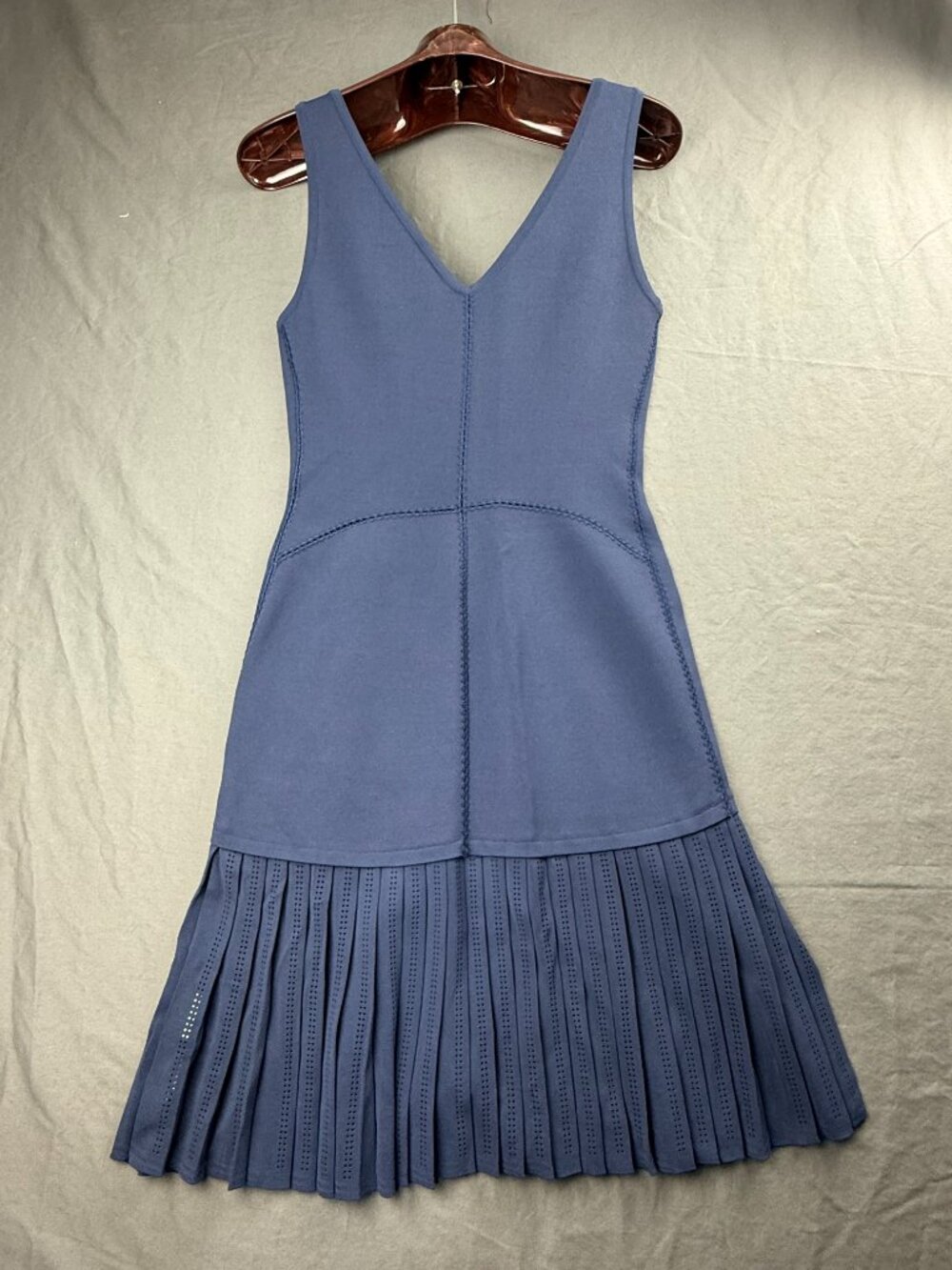 Alaia Paris Pleated Midi Dress Navy Blue